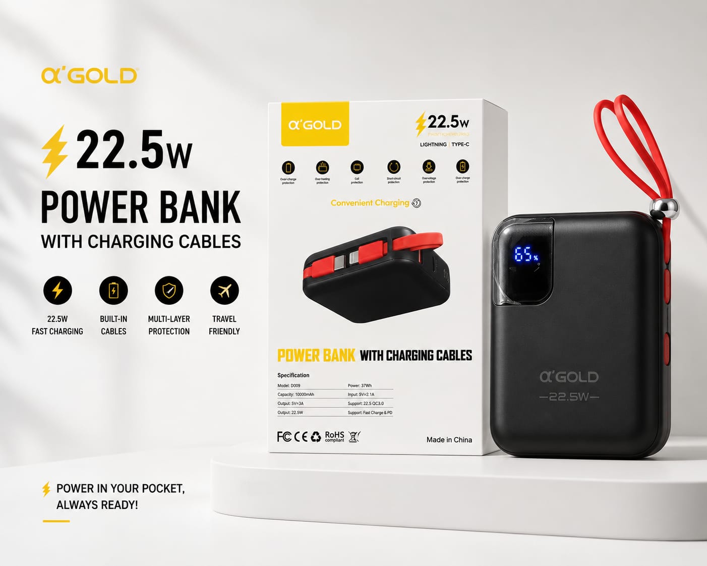 22.5W Power Bank with cables